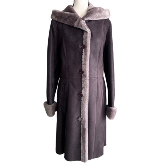 DANIER, GORGEOUS HOODED COAT MADE OF GENUINE LAMB FUR ( SHEARED AND DYED), SZ. S - Picture 3 of 14